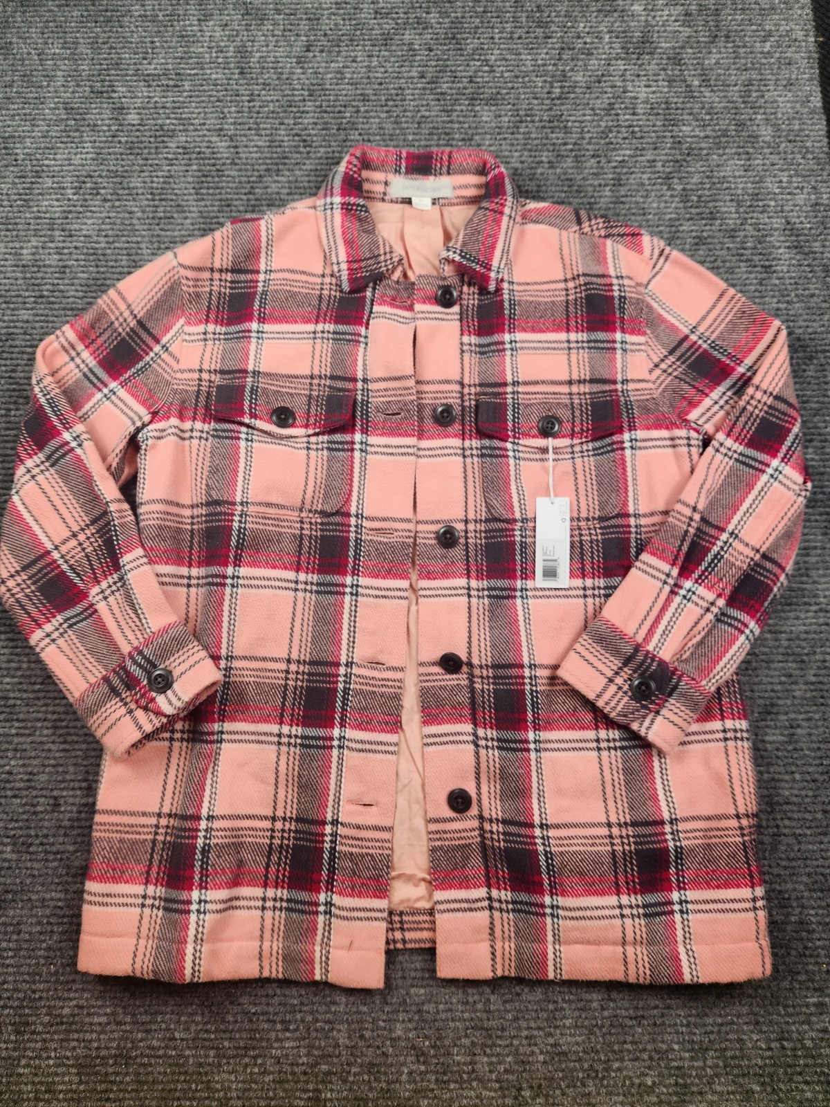 OUTERKNOWN Womans Cloud Weave 100 Cotton Boxy Jacket Shacket Pink Plaid Sz S NWT