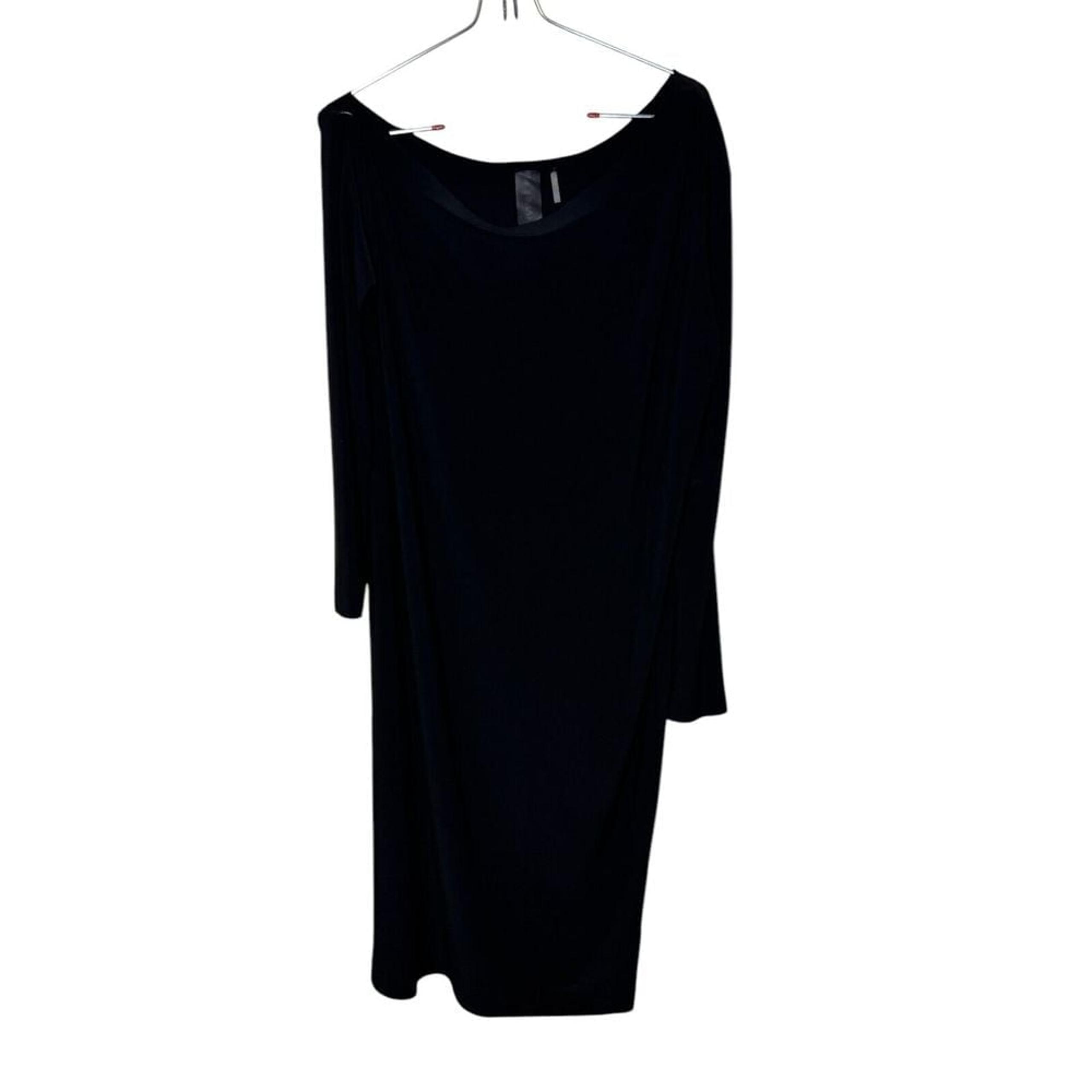 Norma Kamali Women Sheath Dress Midi Scoop Neck Stretchy Long Sleeve Black Small