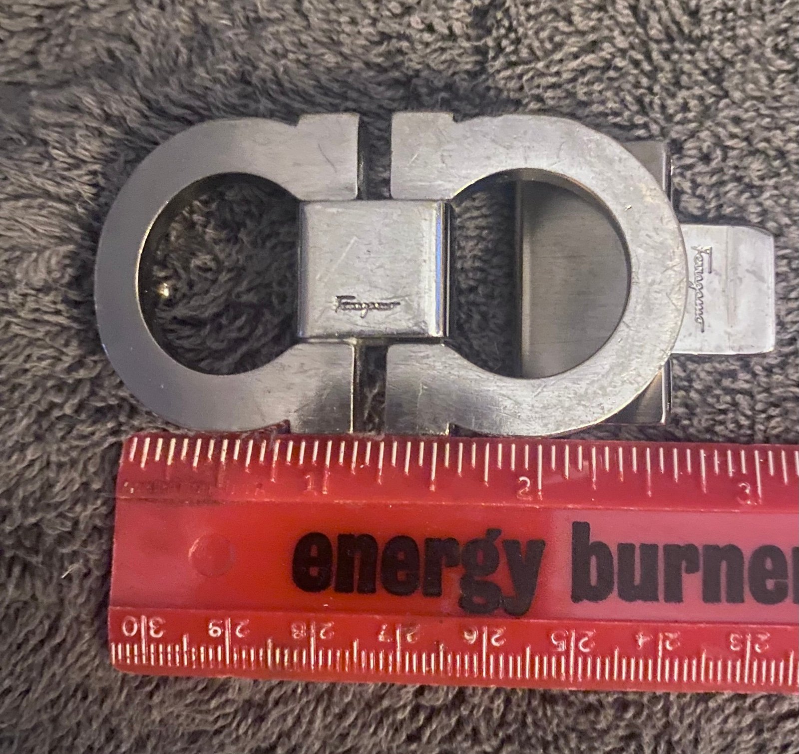 VINTAGE FERRAGAMO BUCKLE FOR BELT GANCINI STYLE METAL SILVER COLOR PRE-OWNED