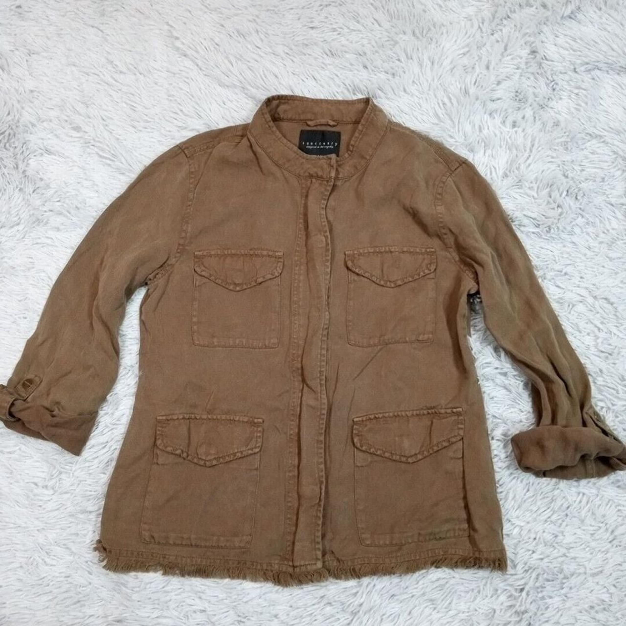Sanctuary Womens Jacket Army Green M Linen Blend Military Casual Comfort Snap Up