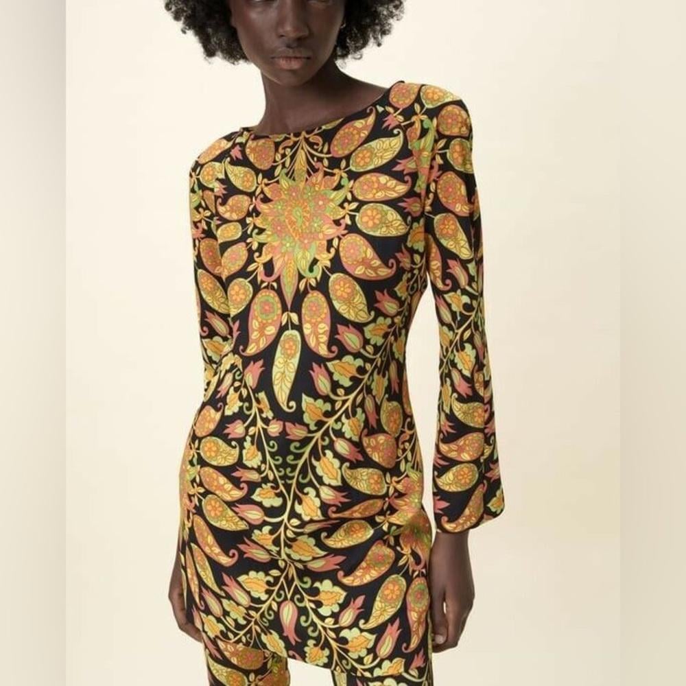 Zara l NWOT Retro Paisley Long Sleeve Mini Dress XS