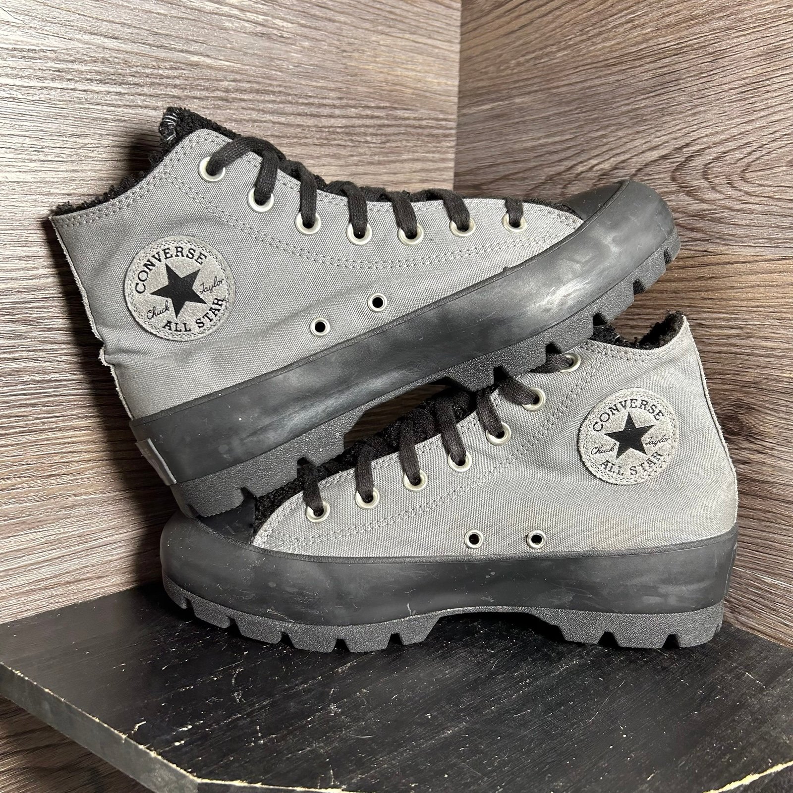 Converse cats hi lugged grey Sherpa black lift platform