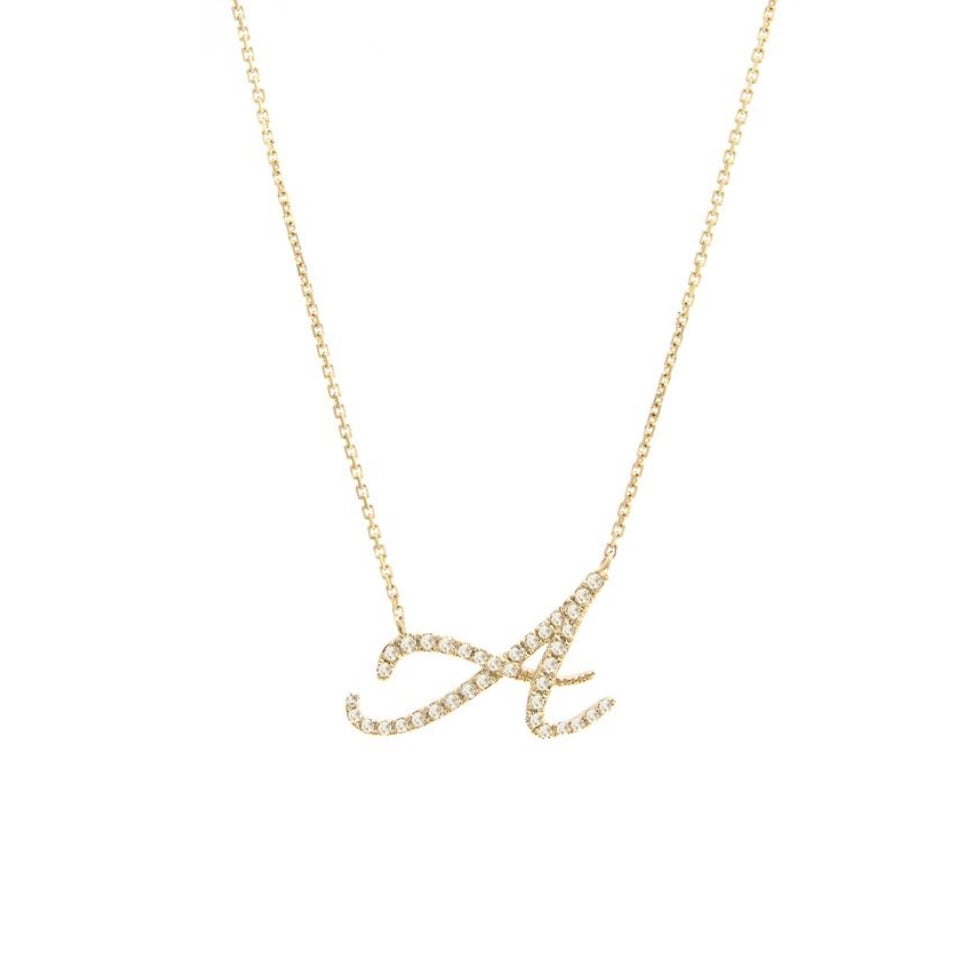 14K Gold Script Initial Diamond Necklace