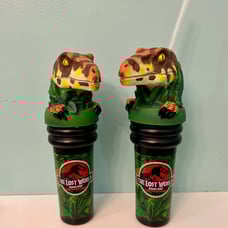 VTG Lost World Jurassic Park Universal Studios Cup With Lid Topper 1997 set of 2