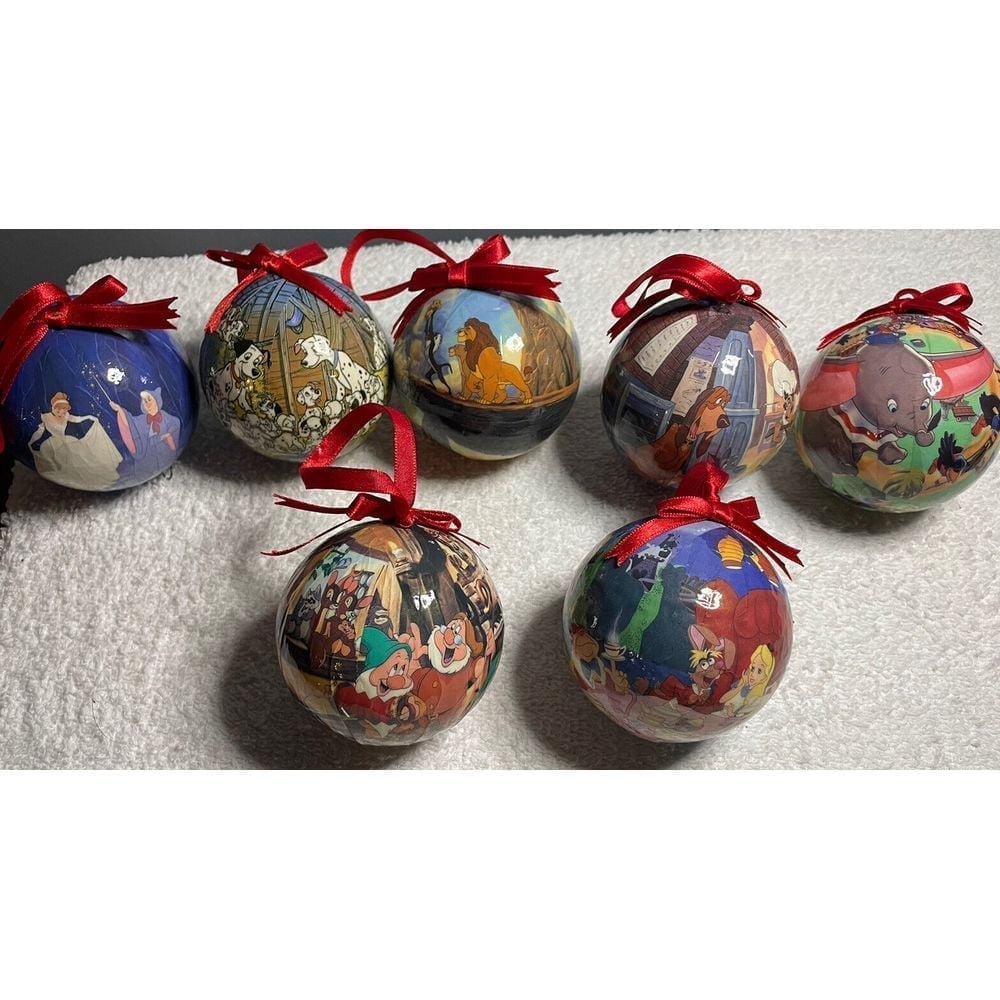 Lot Of 7 Disney Decoupage Christmas To Remember Ball Ornaments 3.5 90's