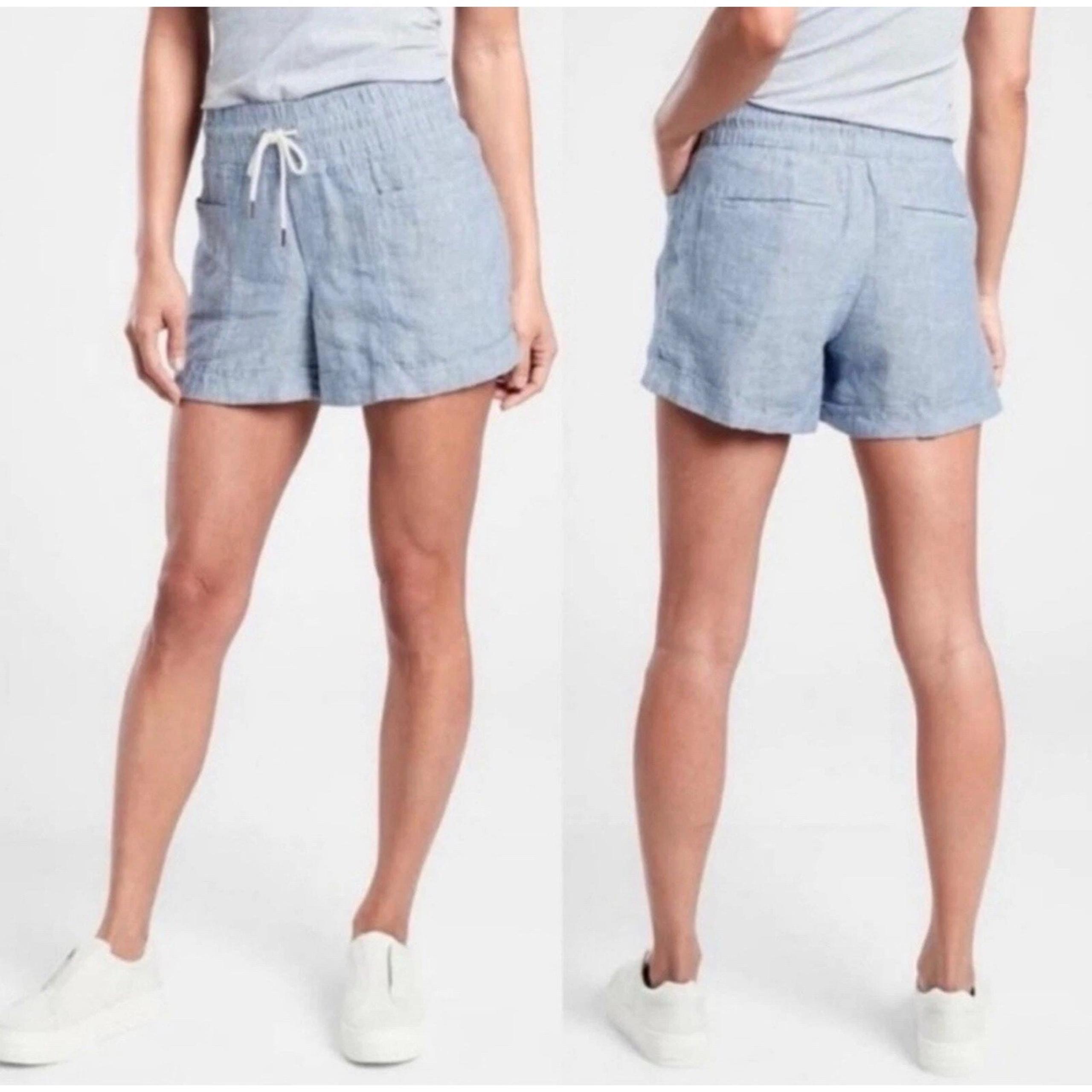 Athleta Cabo Linen 4" Shorts Plus Size 20 Chambray Blue Beach Summer Vacation