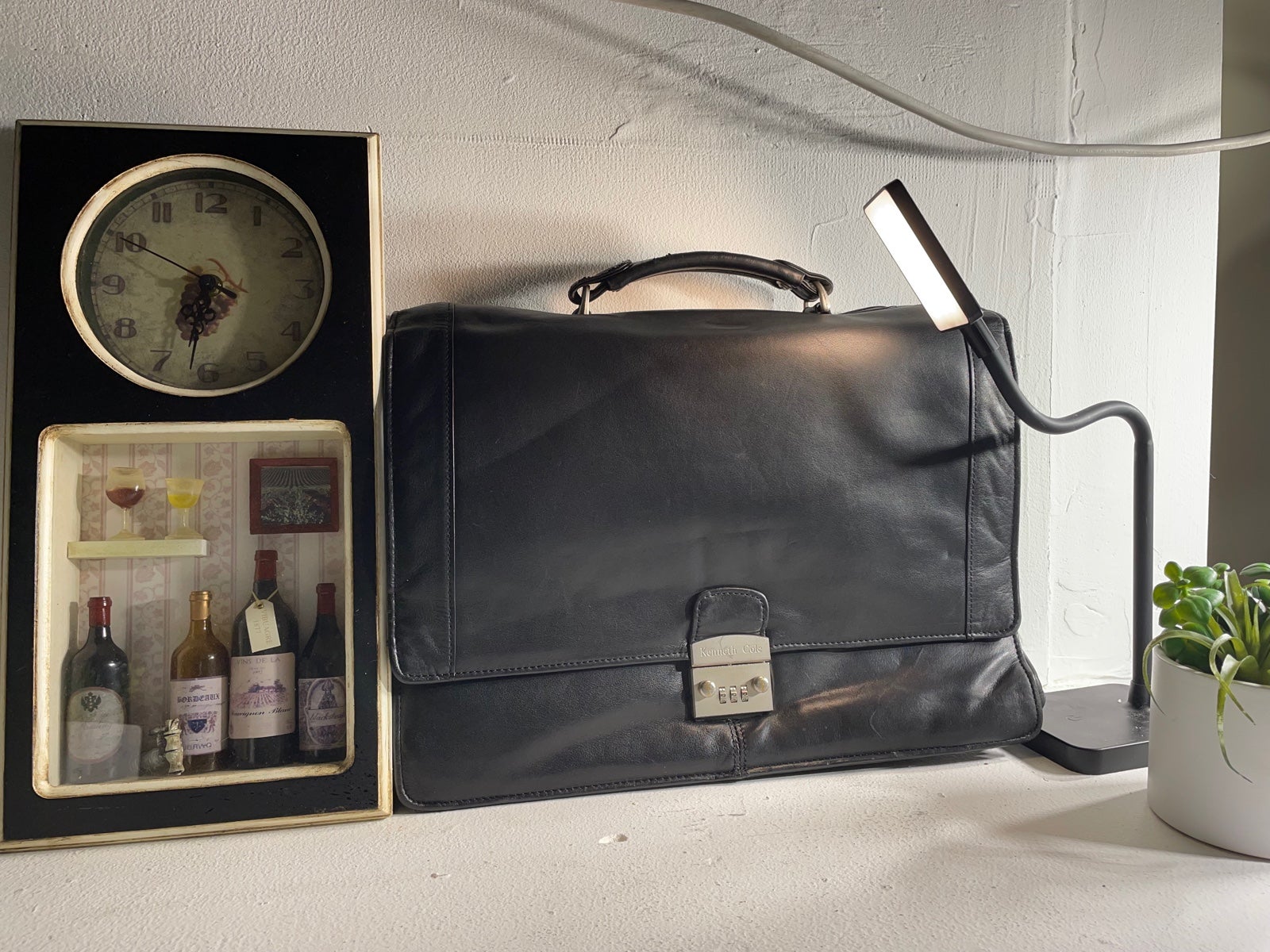 Black leather briefcase bag strap
