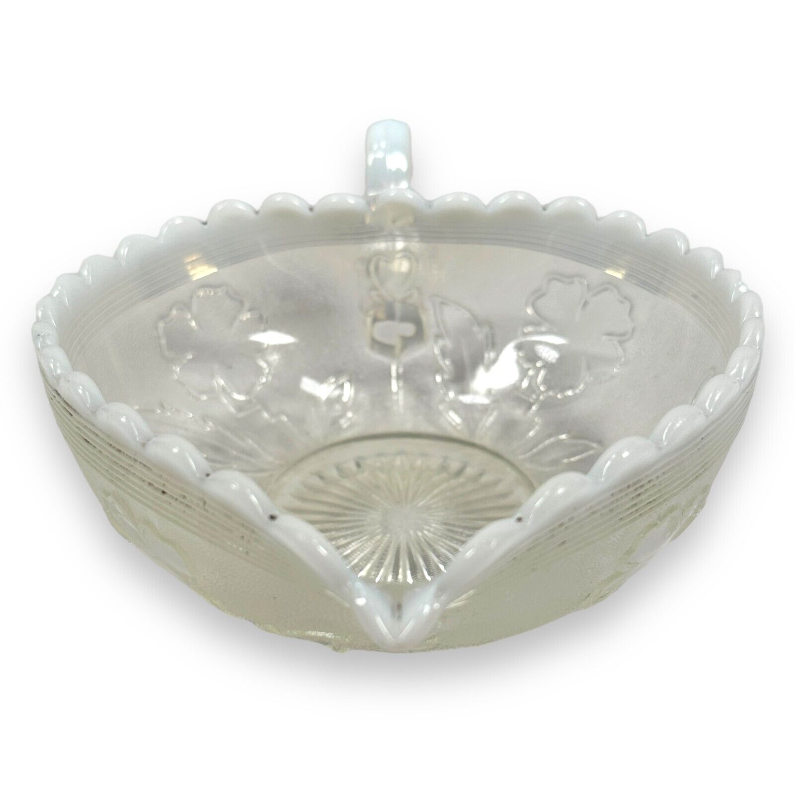 Vintage Northwood Glass Blooms & Blossoms Heart Shaped Gravy Boat Clear White