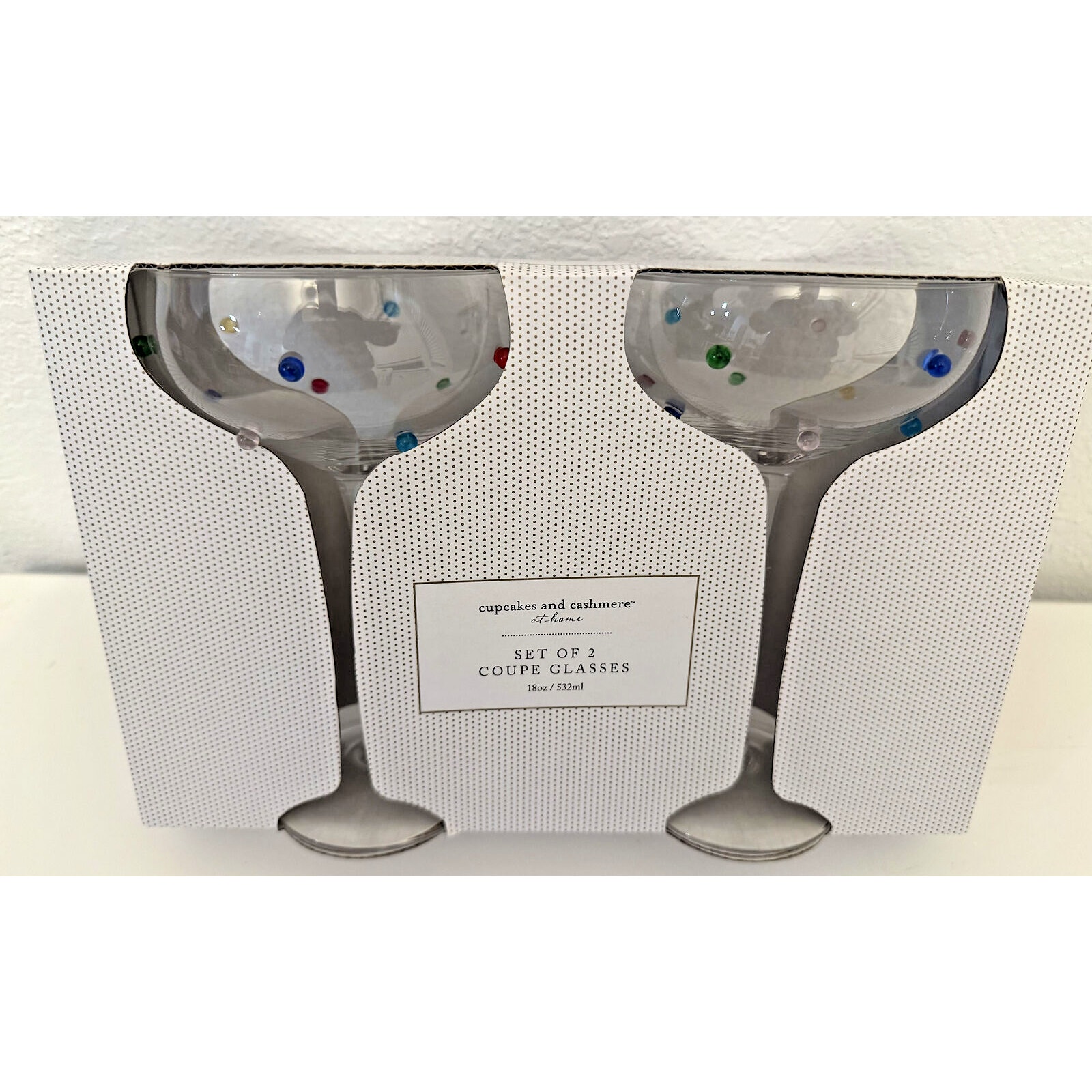 Cupcakes & Cashmere Champagne Wine Glasses Colorful Coupe 3D Beaded Dots