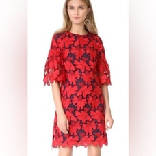 Tory Burch Red Nicola Half-sleeve Guipure Lace Shift Formal Dress Size 8