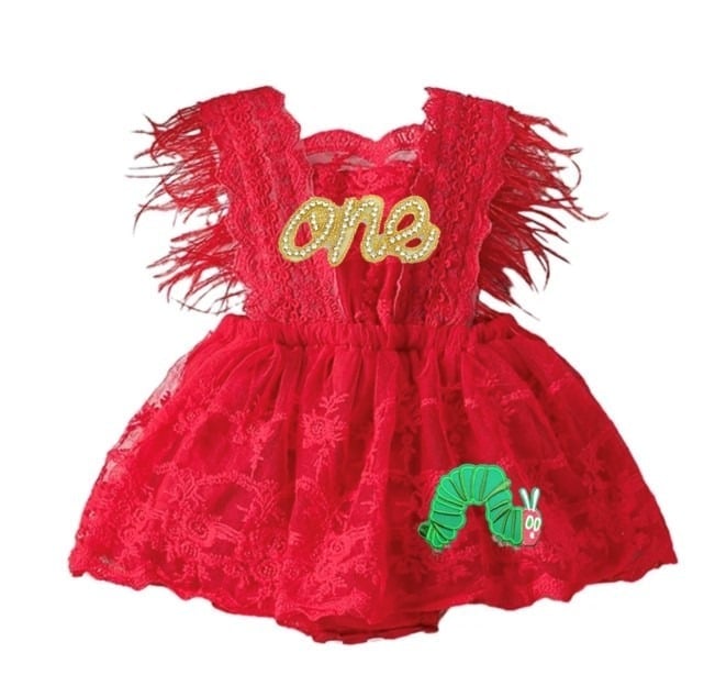 12-18 The very hungry Caterpillar Outfit Dress Red Romper First Birthday
