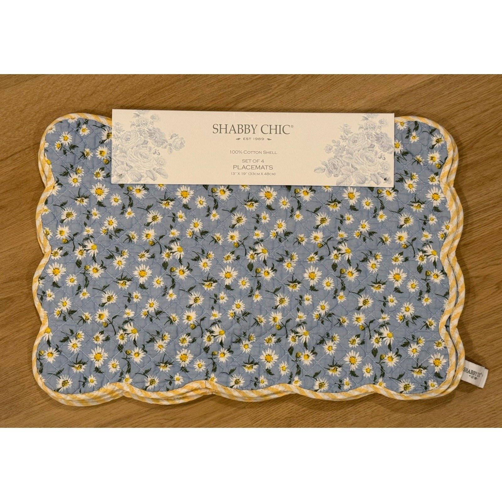 SHABBY CHIC PLACEMATS Blue Floral Yellow Cottagecore 13 X 19 100% COTTON NWT