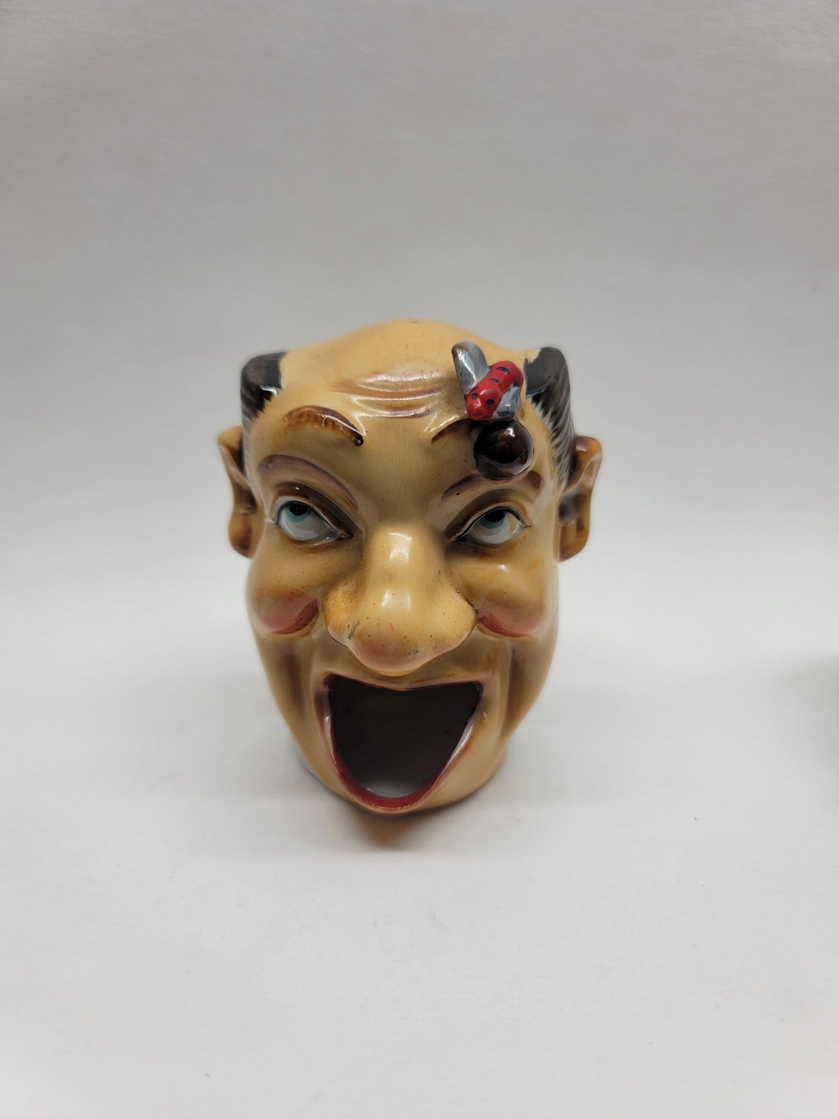 Vintage Ceramic Ashtray Man with Open Mouth and Fly on Head
