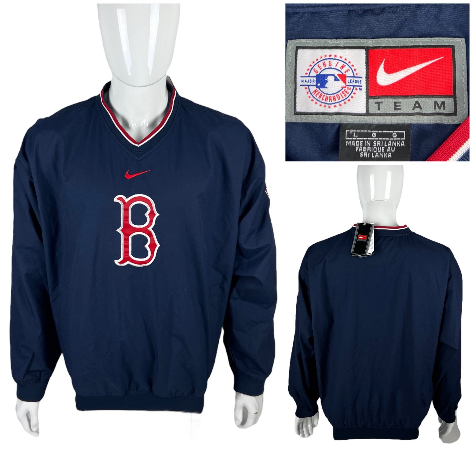 Nike Men Large Boston Red Sox Windbreaker Pullover Center Swoosh Embroidered NWT