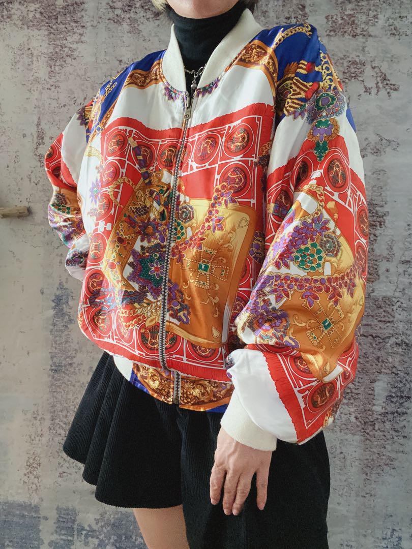 Vintage Printed Bomber Jacket Outerwear