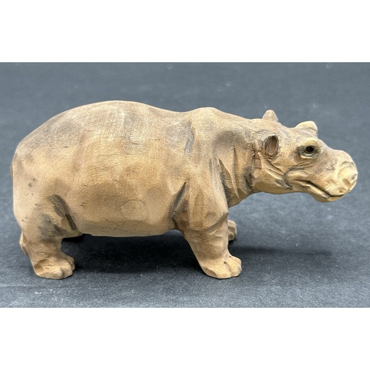 Vintage Hand Carved Solid Wood Hippo Hippopotamus Figurine Beaded Eyes 5