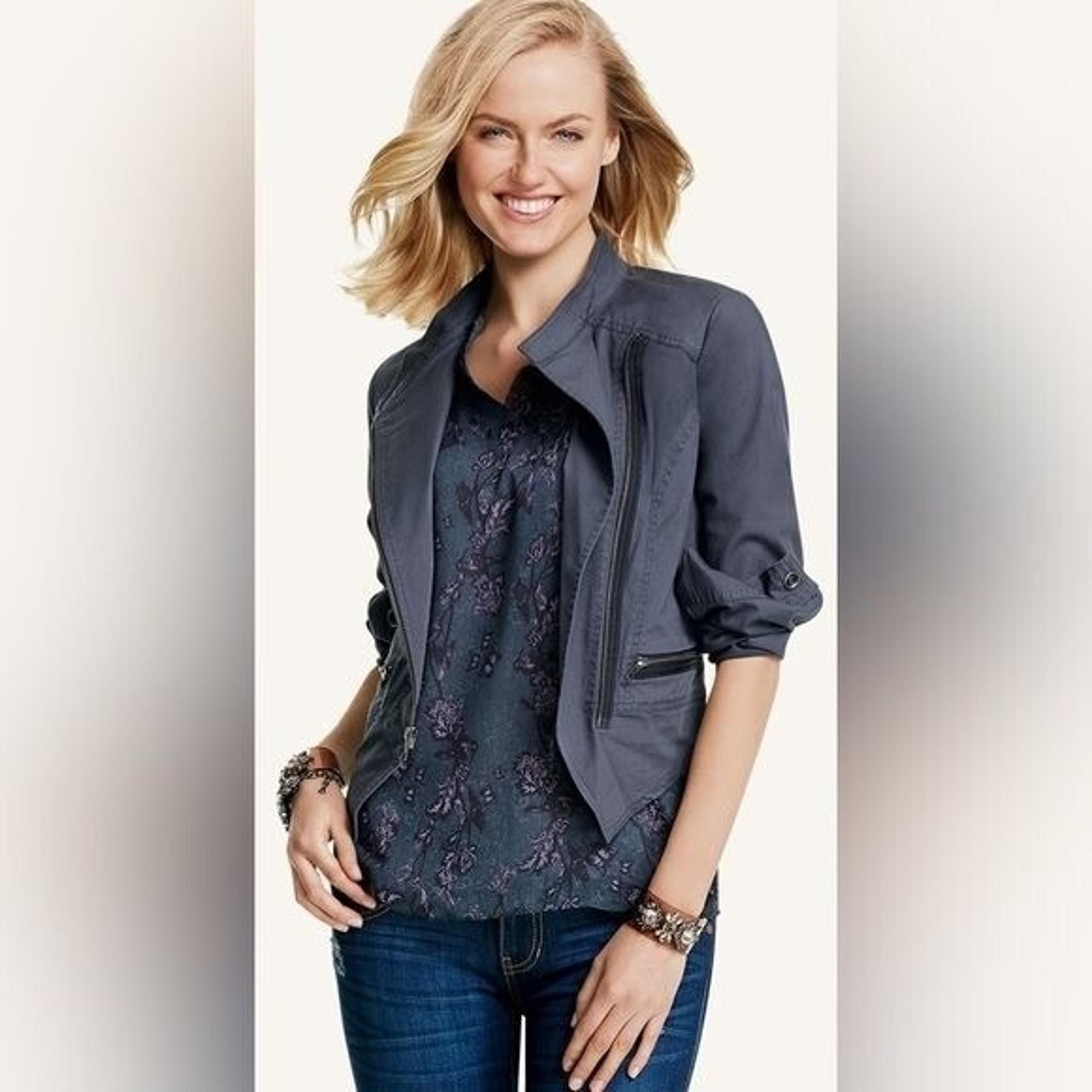 Cabi Twilight Gray Asymetrical Moto Jacket #3023 Size Medium