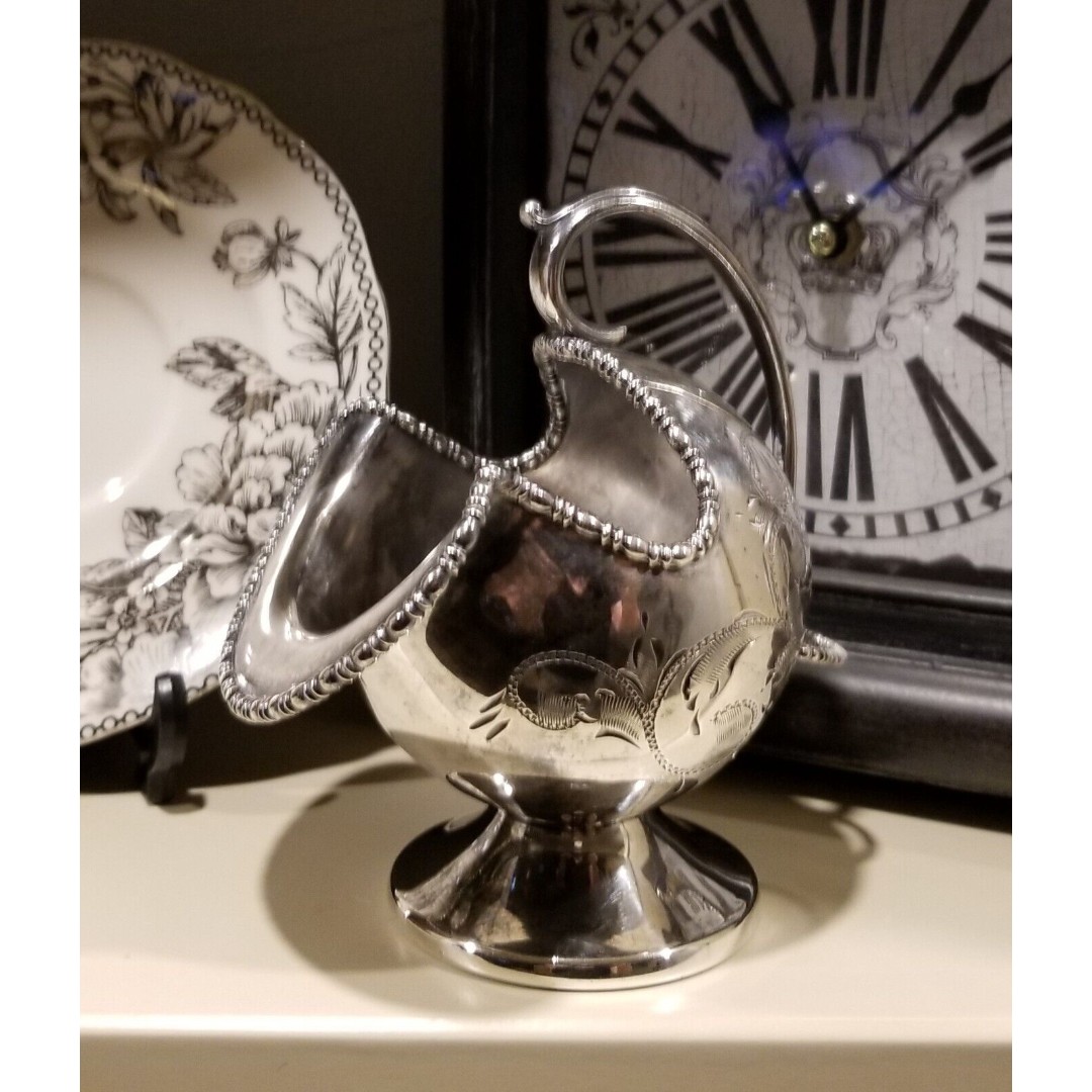 Vtg Hand Engraved Sheffield England Silver Plate Sugar Scuttle Intricate Design