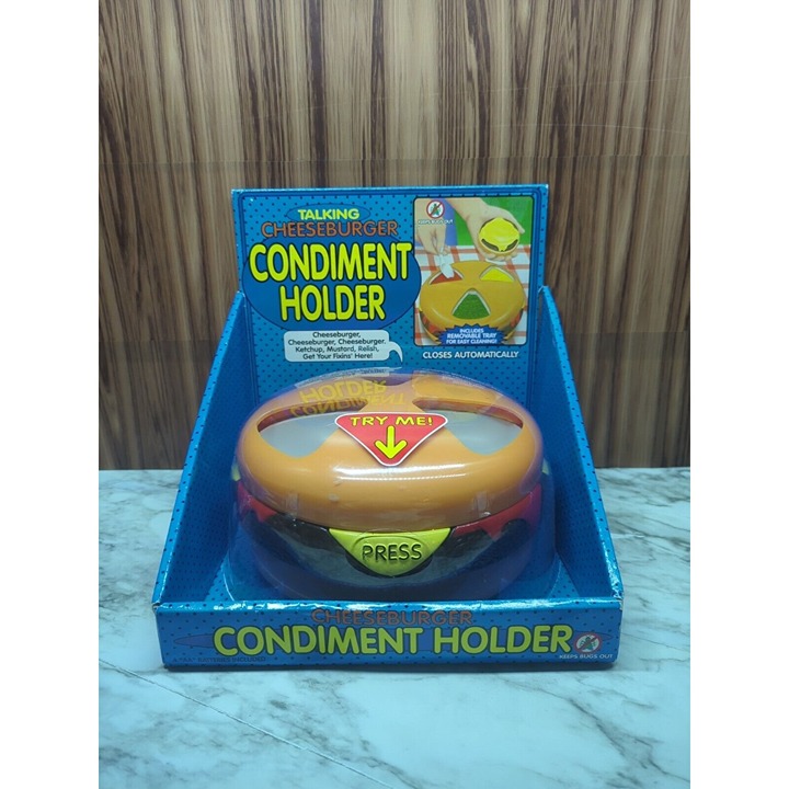 Vintage 90s Talking Cheeseburger 3 Condiment Holder New