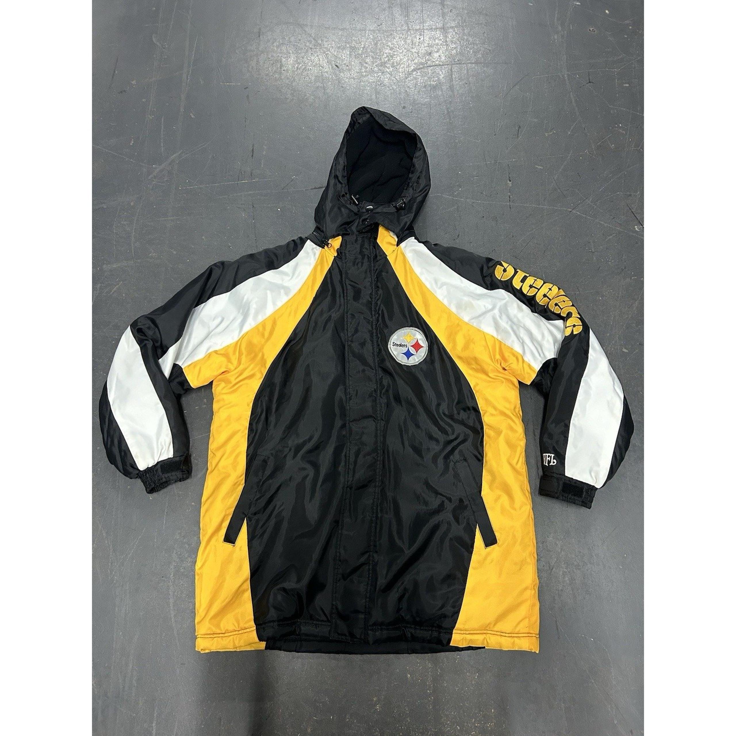 Vintage 90's NFL Men's Pittsburgh Steelers Puffer Jacket Black Gold Size XL/EX
