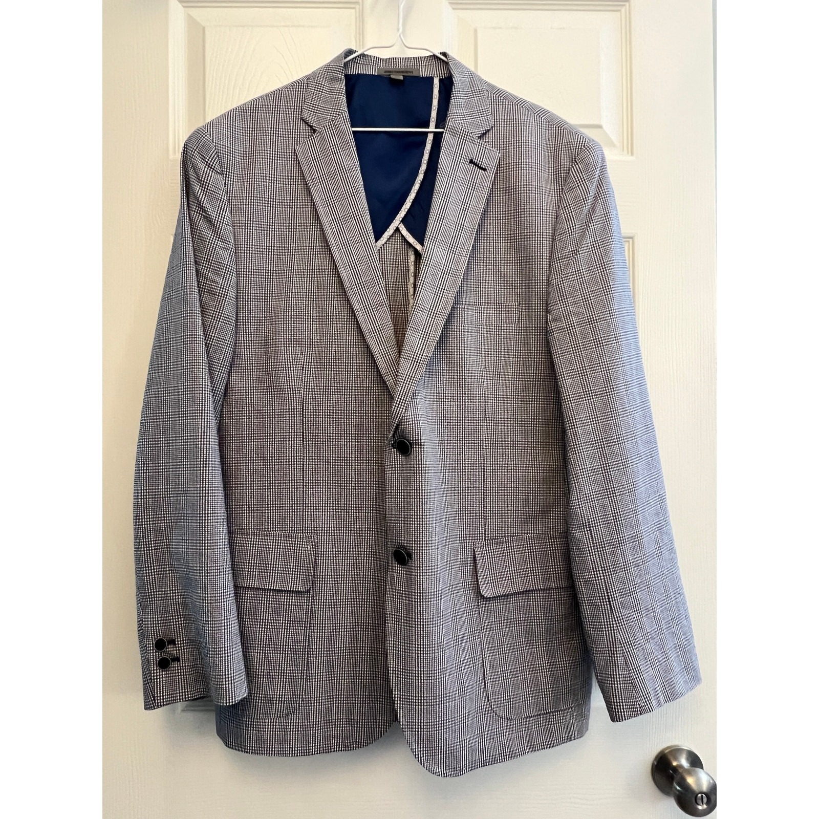 Johnston & Murphy Sports Blazer Suit Mens XL Cotton Blend Plaid Houndstooth Gray