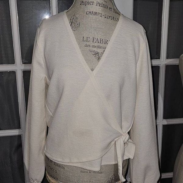 Madewell Texture & Thread Womens Cream Crepe Wrap Top Large