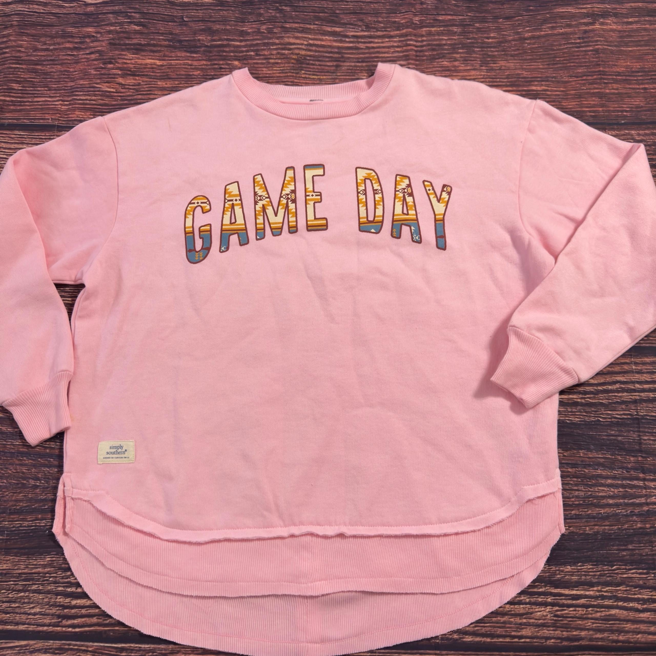 Simply Southern Game Day Pink Women's Crew Neck Pullover Sz Large Sweatshirt