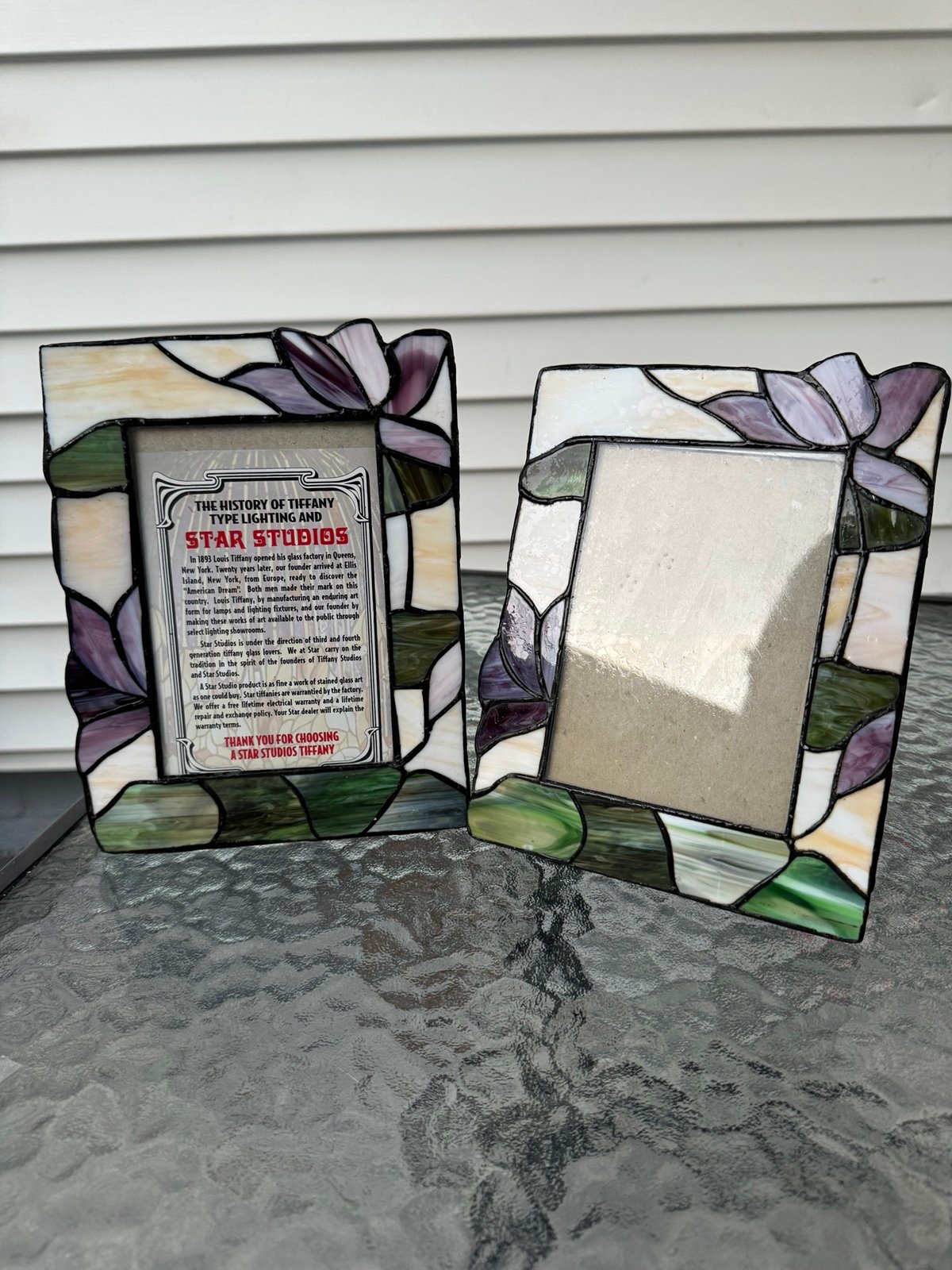 Set Of 2 Stained Glass Picture Photo Frame Floral