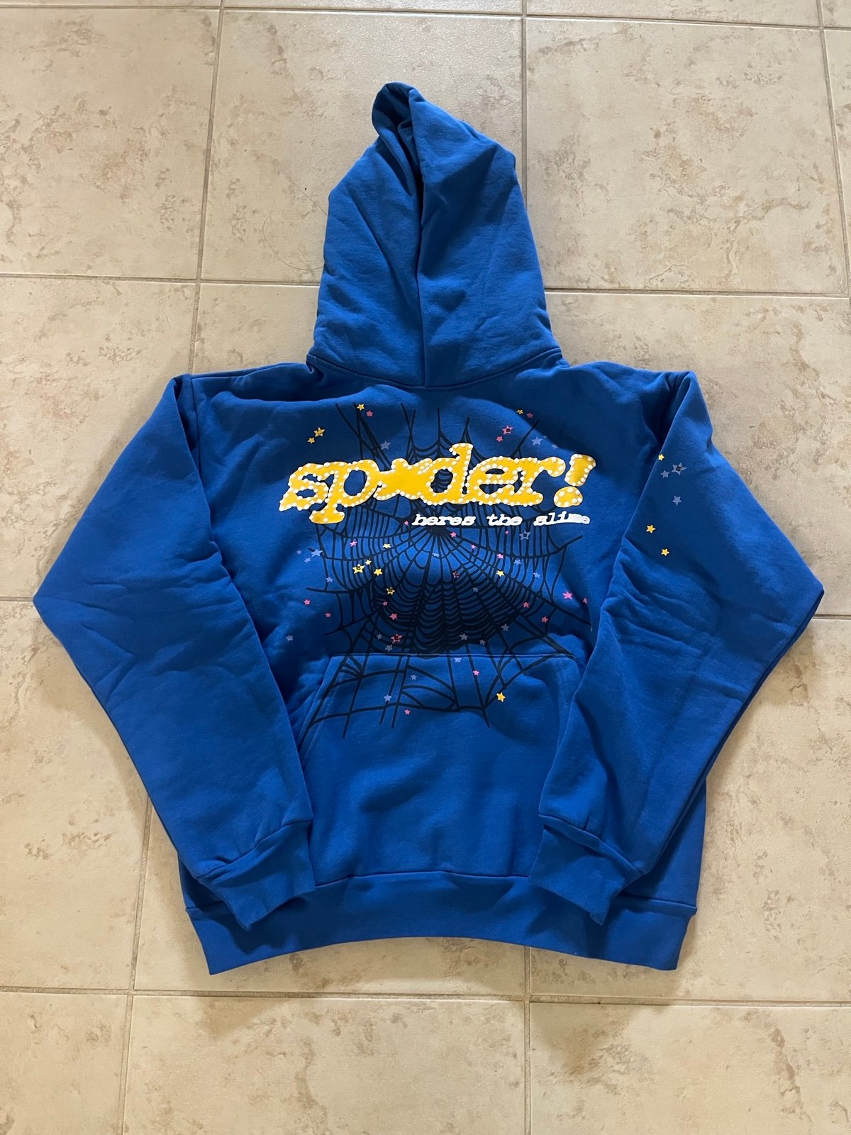 Brand New Sp5der Blue Yellow Web Hoodie Size Medium