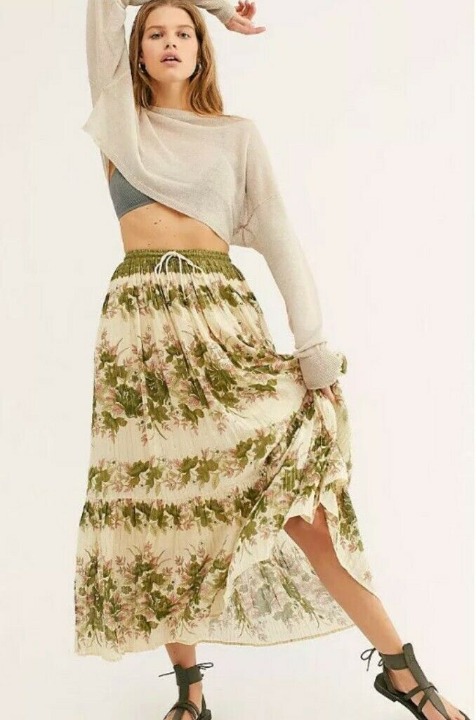 NWT Spell & the Gypsy Collective Designs Coco Lei Maxi Skirt Olive Sz XS