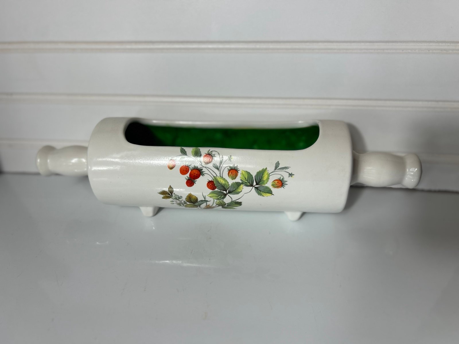 Vintage 1950's ceramic pottery strawberry planter Rolling Pin