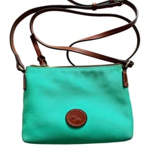 Dooney & Bourke Nylon Crossbody Pouchette Bag Mint Green Brown Leather Trim