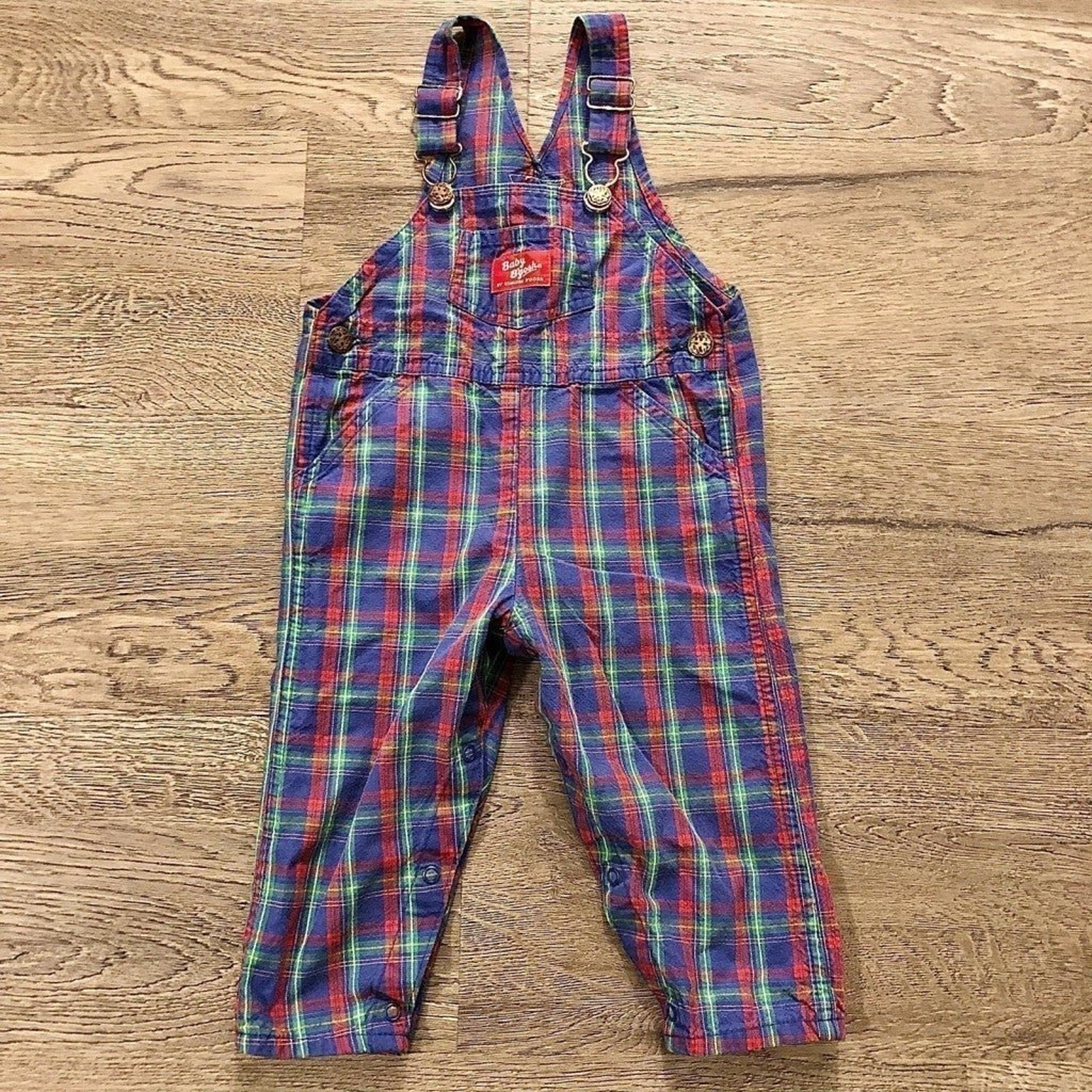 Vintage Osh Kosh B'Gosh Multicolor Gingham Bib Overalls Size 2T Boys Girls USA