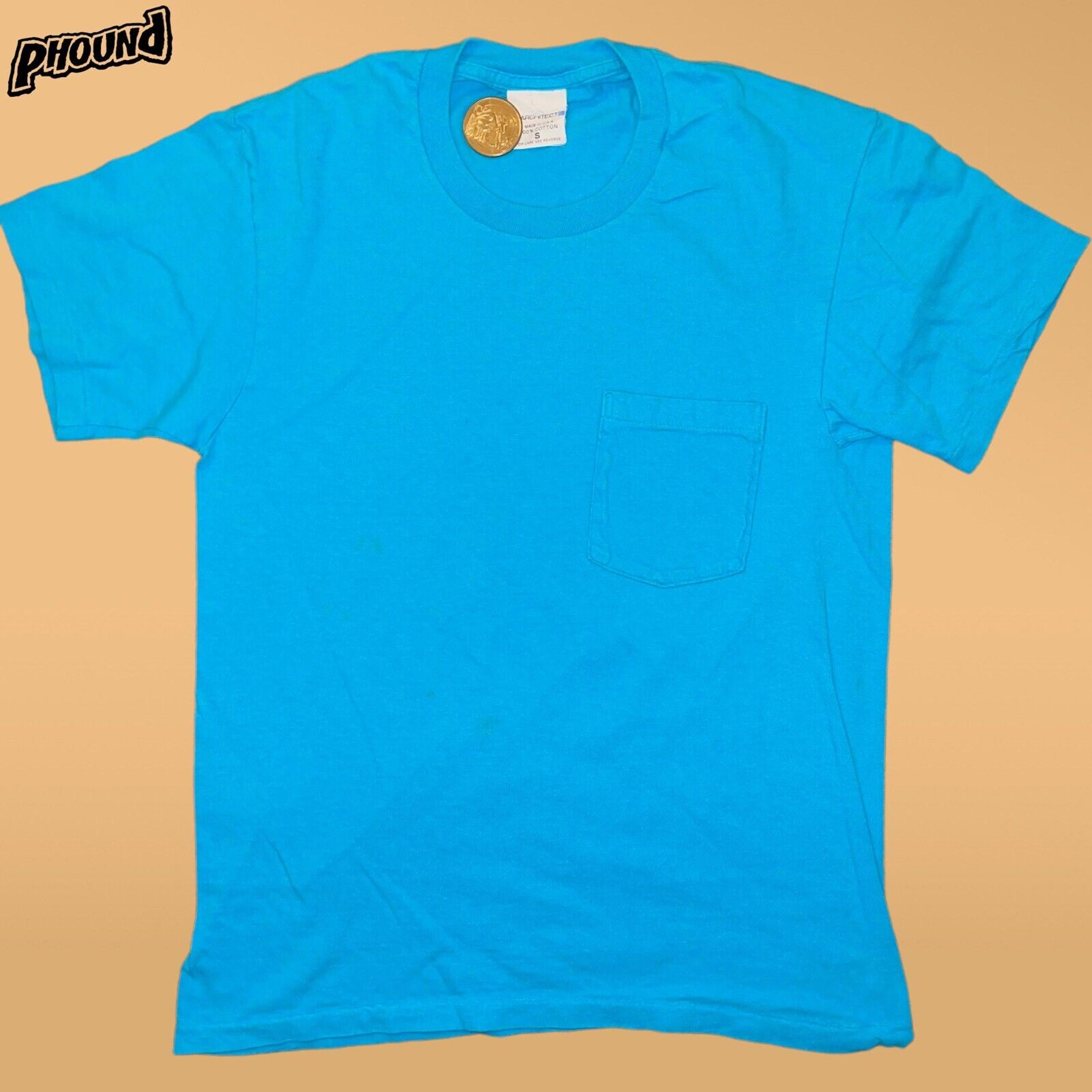 Vtg Single Stitch  Pocket T-Shirt Size S Architect Teal 90s