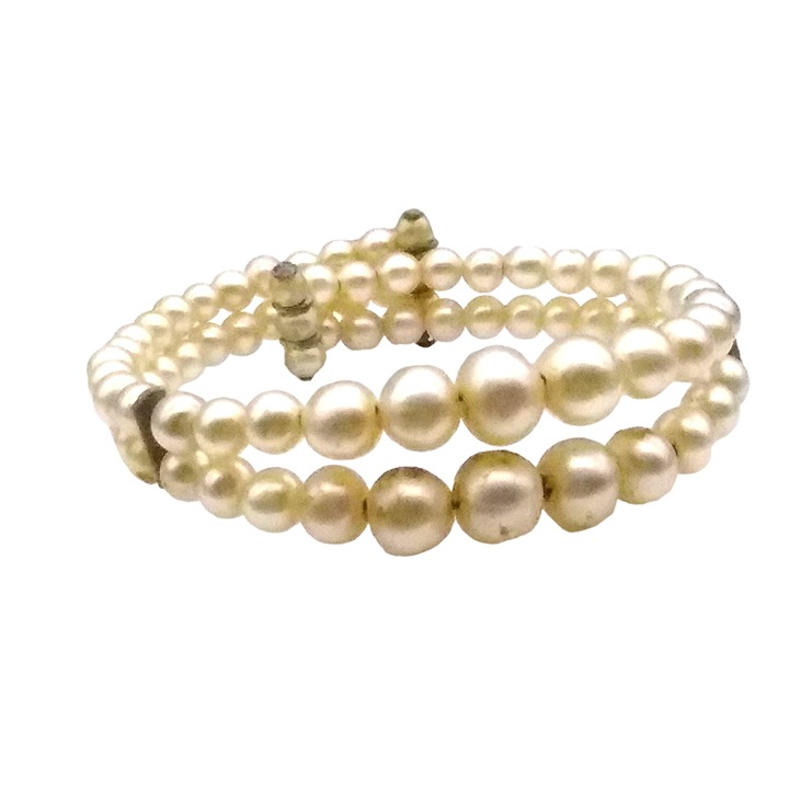 Vintage Baby Jewelry Infant Bracelet, Graduated Double Row Glass Pearls, Beaded