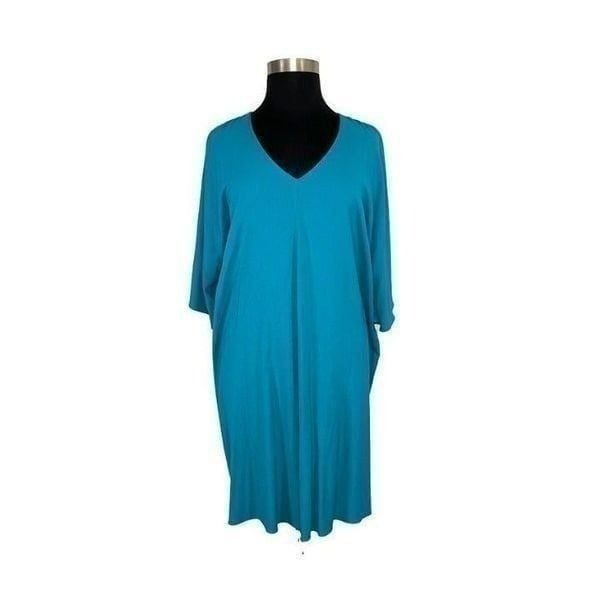 Q Neel Size 28 Turquoise Blue Midi Dress Dolman Nordic Lagenlook Mumu