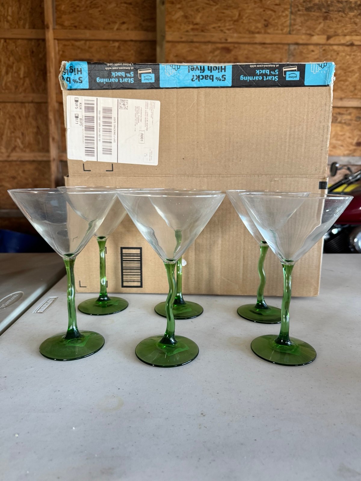 Vintage Libbey Courbe Wavy Green Stem Martini Glasses