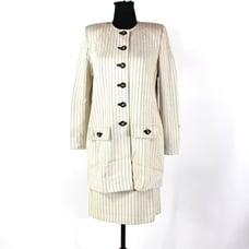 St. John Collection Cream Black Birdseye Knit Stripe 2 Pc Pencil Skirt Jacket 6