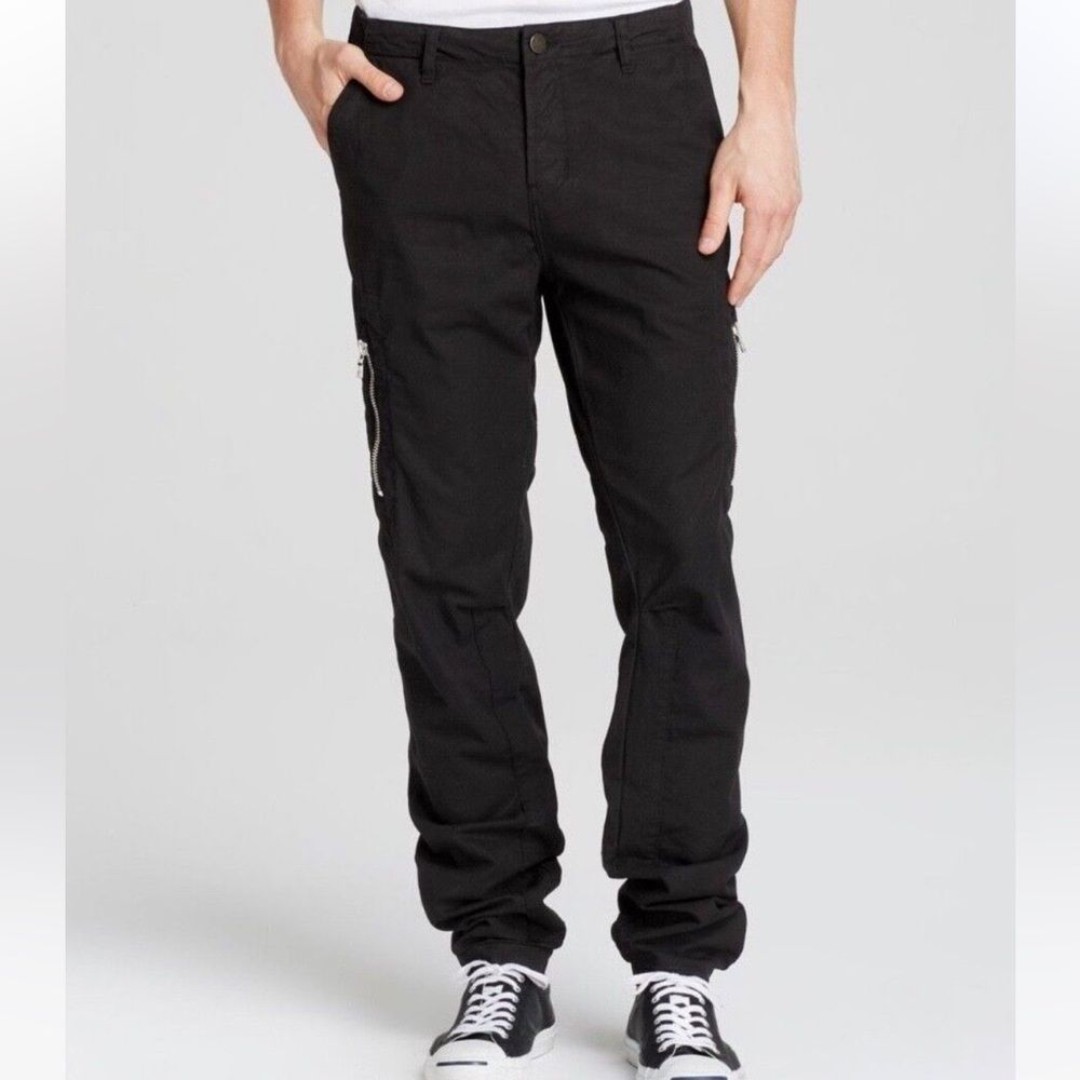 Mens J Brand Jeans Flight Pants Zipper Cargo Joggers in Black sz 32