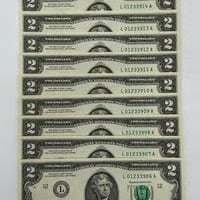 NEW Uncirculated Two Dollar Bills Series 2017A 2 Sequential Notes Lot of 20