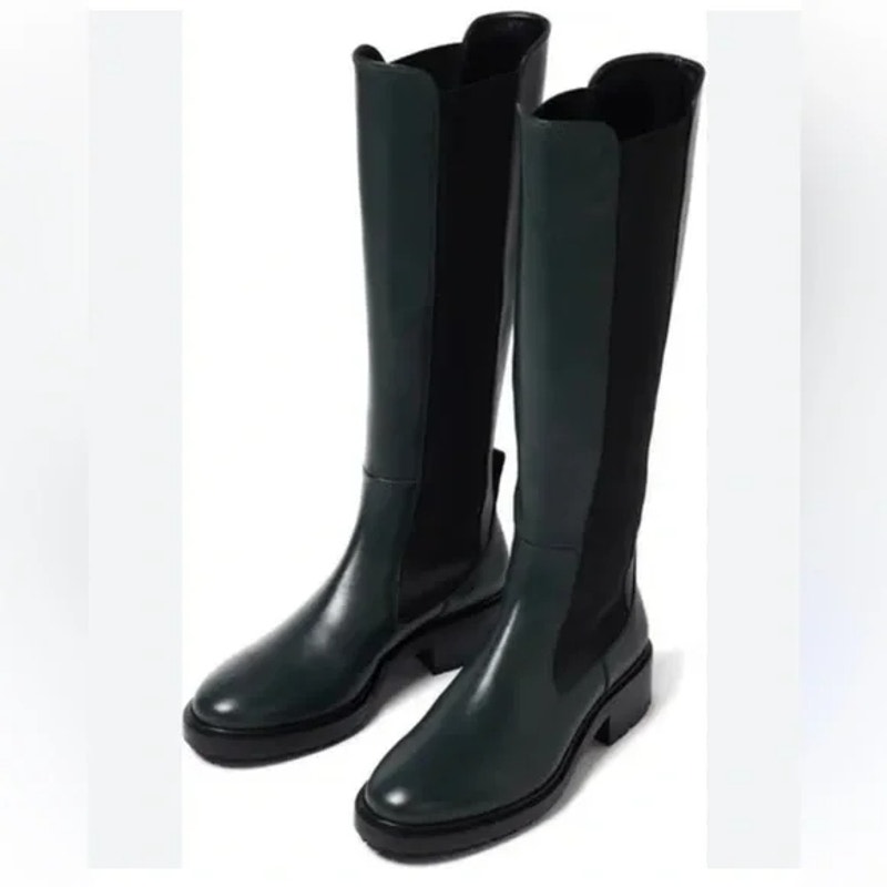 Aeyde Blanca Knee-High Moto Lug Boot Italian Leather Dark Olive Green 36 NWOB