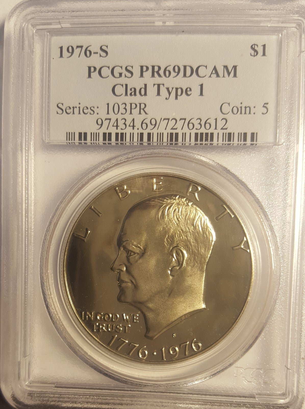 1976 S CLAD TYPE 1 EISENHOWER IKE DOLLAR PCGS PROOF 69 DCAM