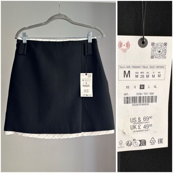 NWT Zara Mixed Mini Skirt ZW Collection Black 2538/707 Size M NWT