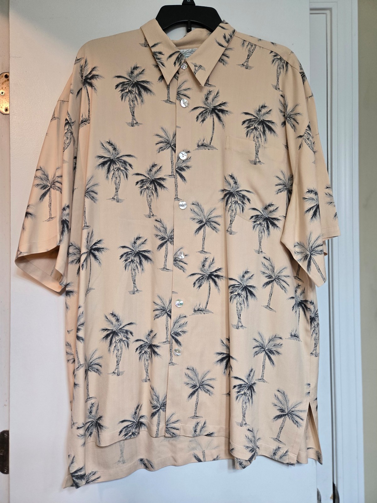 Pineapple Moon Shirt Men Size XXL-Beige/Green Palm Tree Short Sleeve Y2K Vintage