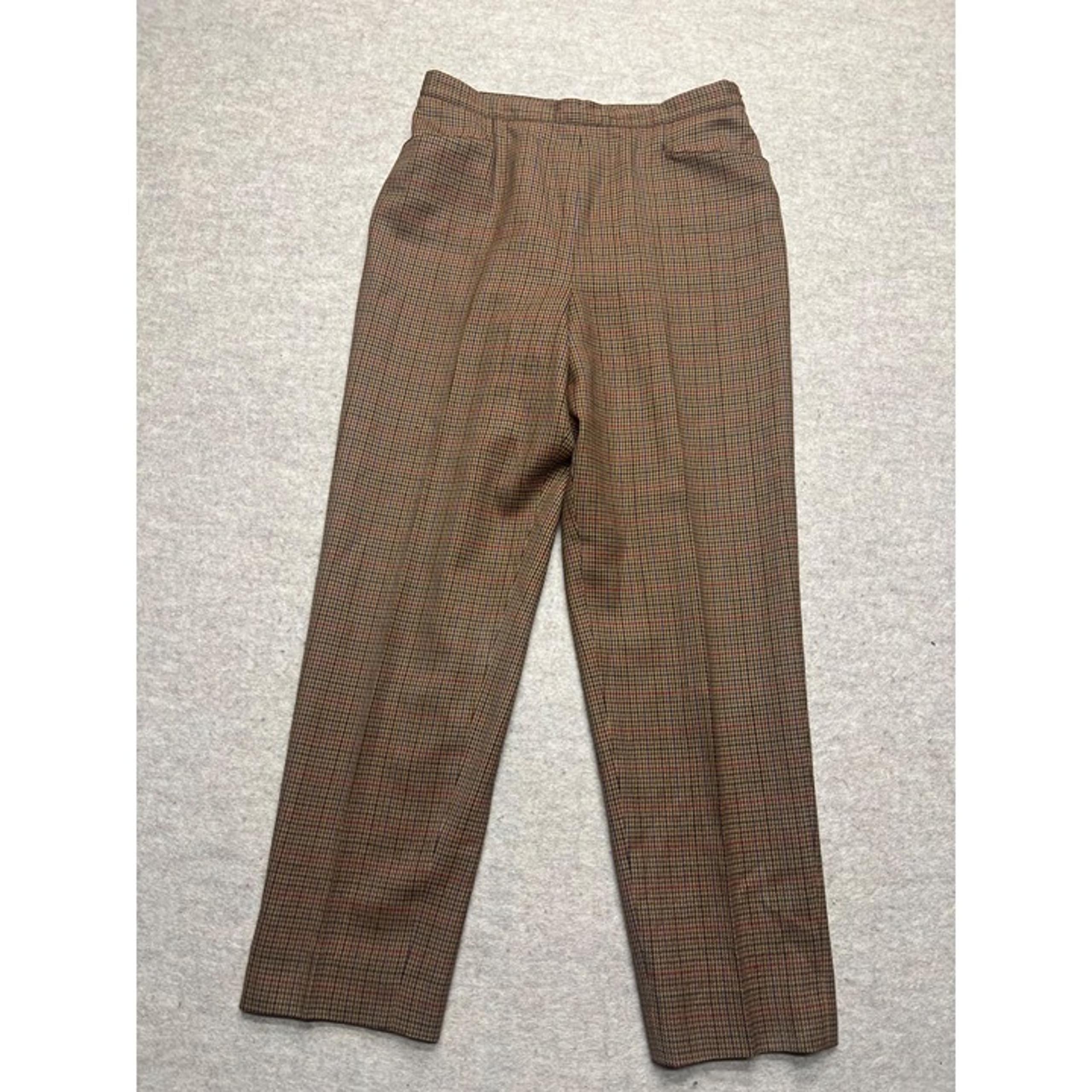 Vintage Lands' End Brown 100% Wool Hounds tooth High Rise Women's Trousers 14