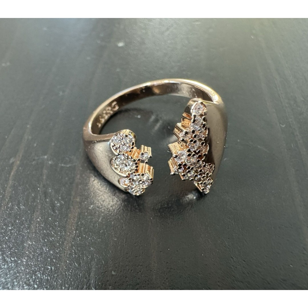 585 14K RG Stamped Rose Gold Open Cuff Geode Crystal Gemstone Adjustable Ring