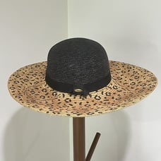 Liz Claiborne Floppy Brim Straw Sun Hat Black & Cheetah Print