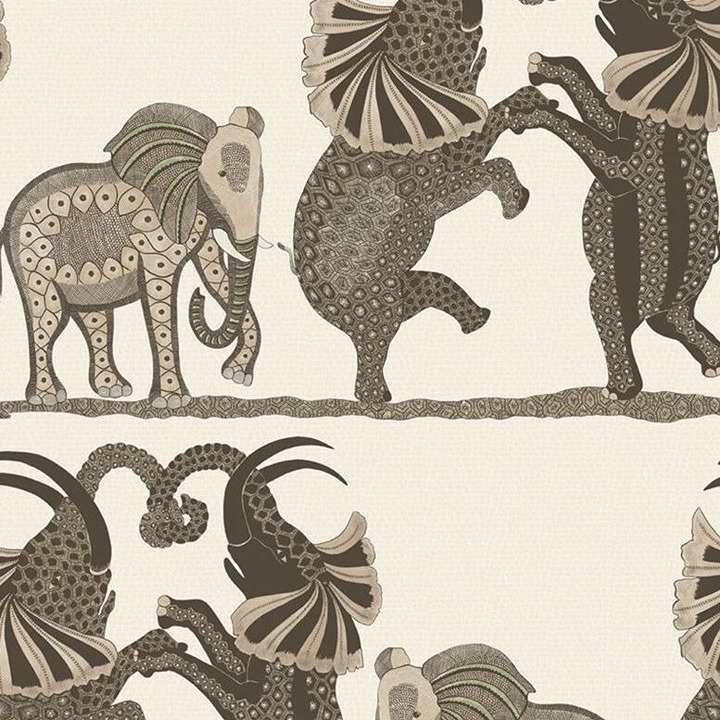 NEW Cole and Son Safari Dance Wallpaper Neutral Charcoal 109/8036 Elephants