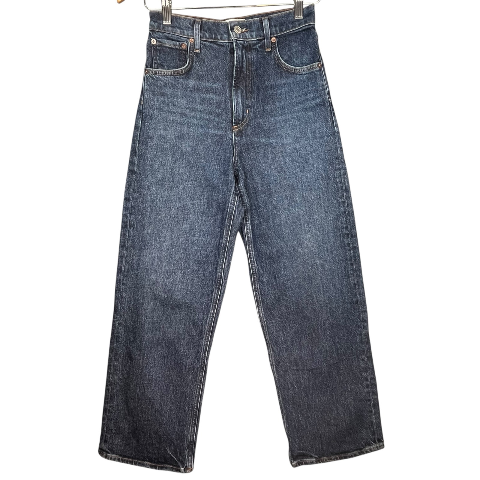 Agolde Ren Jeans Women’s High Rise Wide Leg Button Fly Dark Wash Ankle Denim 24