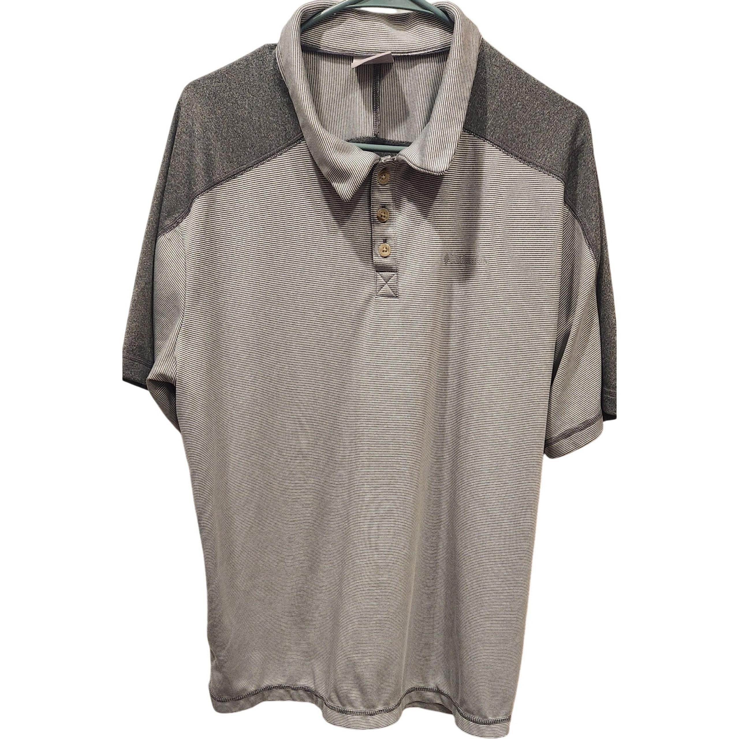 Columbia Men's Three Button Polo Golf Shirt Chambray Grey Striped XLarge